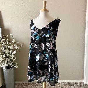 Swing Double-Layer Chiffon Tank | Blue, Pink, & Black Floral | Lane Bryant 28